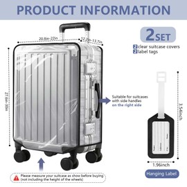 WSSROGY 2 Pack 30 Inch Clear PVC Suitcase Luggage Cover Protectors for Wheeled Luggage