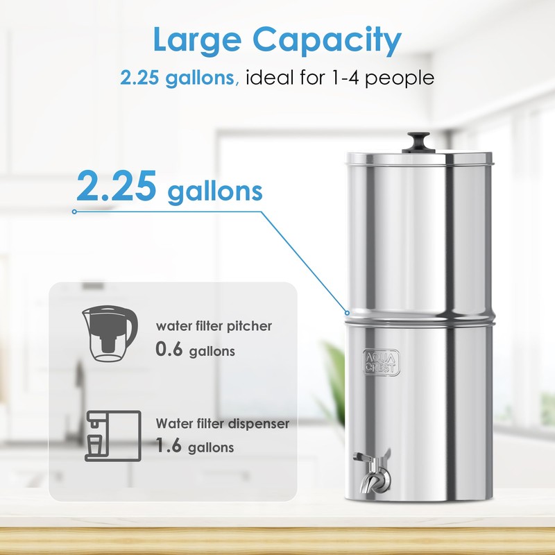 Aqua Crest Gravity Water Filter System, NSF/ANSI 42&372 Certified Black