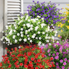 JEMONG Artificial Fake Flowers, 16 Bundles Outdoor UV Resistant Greenery Shrubs Plants Indoor Outside Hanging Planter Home Garden Decorating (White)