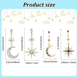 SUPERFINDINGS 2 Sets Moon and Star Drop Stud Earrings Moissanite Moon Star Drop Earrings Celestial and Crescent Earrings Colorful Rhinestone Dangling Earrings Jewelry Gift for Woman