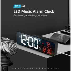 Digital Clock for Bedroom, Clocks for Living Room Decor, Desk Table Clock, Alarm Clock Large Display with Date Week Temperature, Automatic Brightness Dimmer, Smart Cool Modern (Red)