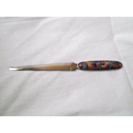 CLOISONNE LETTER OPENER - VINTAGE W/ INLAID ABSTRACT DESIGN- 6 1/2 IN. BLUE