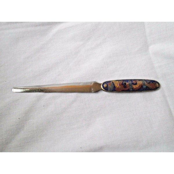 CLOISONNE LETTER OPENER - VINTAGE W/ INLAID ABSTRACT DESIGN- 6