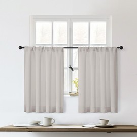 OWENIE Sally Natural Short Blackout Curtains 36 Inch Length 2 Panels Set, Half Window Rod Pocket Privacy Room Darkening Curtain Tiers for Kitchen Bathroom, 2 Pcs Each W40 x L36 Inch, Natural