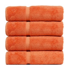Luxury Hotel & Spa Collection Highly Absorbent, Quick Dry 100% Turkish Cotton 700 GSM, Eco Friendly Towel, for Bathroom Dobby Border Soft Bath Towel Set 27 X 54 -Coral, Bath Towels - Set of 4