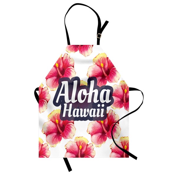 Lunarable Hawaiian Apron, Aloha Hawaii Tropical Flowers Floral Ornament with