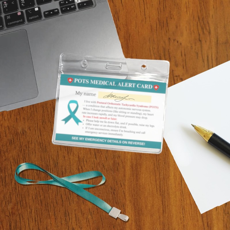 Postural Orthostatic Tachycardia Syndrome (POTS) Medical Alert Card with Lanyard
