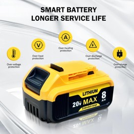 ovevevovel 2-Pack 8000mAh Replace for Dewalt 20V Max Battery High-Capacity – Compatible with DCB200 DCB206 DCB201 DCB207 DCB208 DCB203 and Cordless Power Tools