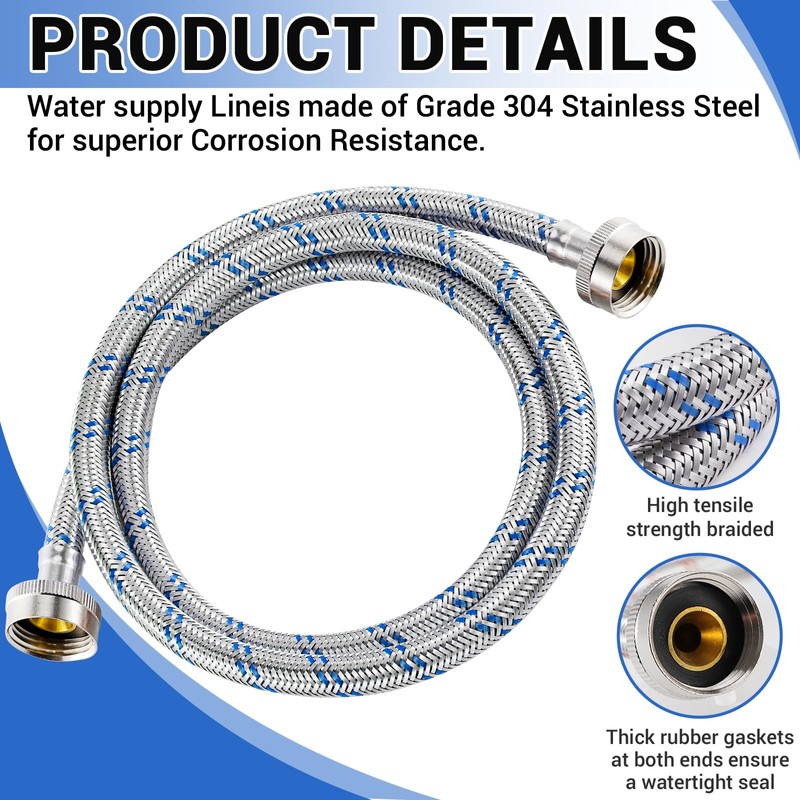 Yejesiy 4 Ft Washing Machine Hoses, 2 Packs Premium Stainless