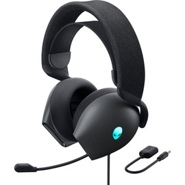 Alienware AW520H - Auriculares para juegos con cable Dolby Atmos, unidireccional, AlienFX 16.8 millones de colores RGB, silencio del micrófono, controles de volumen en los auriculares, certificado de alta resolución de 40 mm, lado oscuro de la luna
