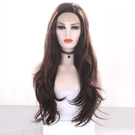 KAMIMASU 6# Brown Wigs Lace Front Wig Curly 13x3 Lace Heat Resistant Fiber High Density Glueless Wigs for Women, Drag Queen Cosplay Wig