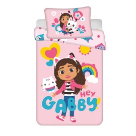 Jerry Fabrics Gabby Dollhouse Cot Bedding Set, Duvet Cover 100 x 135 cm and Pillowcase 40 x 60 cm, 100% Cotton, Pink