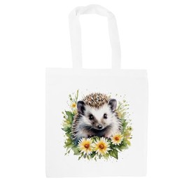Floral Hedgehog Tote Bag - British Animals & Flowers Wildlife Gifts - Shopping Bag Accessories Present