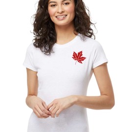Womens Canada Maple Leaf T-Shirt - Handmade Premium Canada Shirt L2 (White, S)