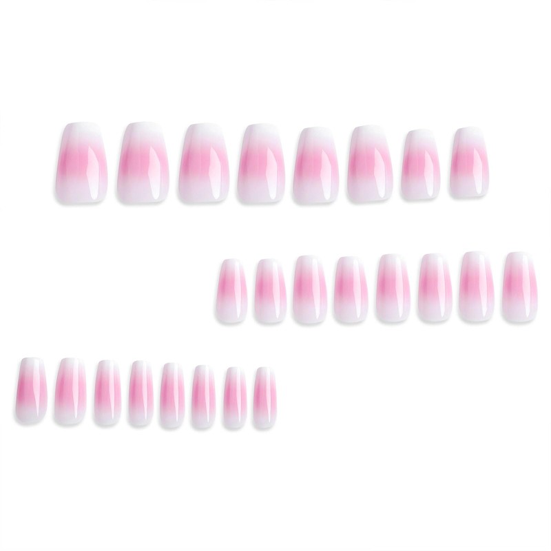 Aosedolr 24Pcs Pink and White Gradient Press On Nails-On Acrylic