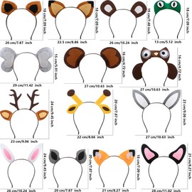 Haconba 14 Pieces Jungle Animal Headbands Safari Zoo Animal Ear Headband Lion Giraffe Elephant Owl Rabbit Frog for Animal Theme Parties Birthday Cosplay Party Favors