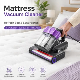 Mattress Vacuum Cleaner for Bed & Sofa Care – Corded Handheld Fabric Vacuum with Suction, Heat & LED Light