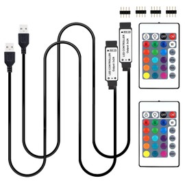 GXILEE USB Led Light Controller, 5V Led Light Remote Replacement with 24 Key Infrared Remote for 5v 4 pin 5050 2835 RGB LED Strip Light, 2 Pack(Not APP Control)