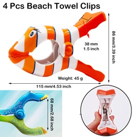 Paifeancodill Creative Beach Towel Clips, 4 Pcs Clownfish Towel Clips for Beach Chairs Plastic Lounge Chair Towel Clips, Beach Chair Clips, Pool Clips for Lounger, Lounge Chair(Blue+Orange Clownfish)