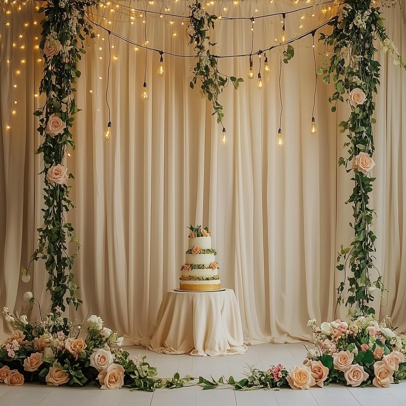 10ft x 8ft Wrinkle Free Beige Backdrop Curtains for Parties,