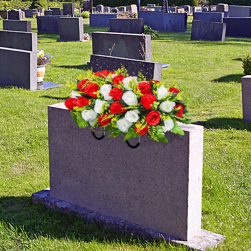 LaLamona Artificial Headstone Flower Saddle, Cemetery Flowers for Grave, Cemetery