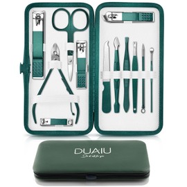 DUAIU Juego de manicura, 12 piezas, juego de cortaúñas, manicura y pedicura, juego de tijeras de uñas para uso diario, juego de cuidado de uñas, juego de cuidado de uñas profesional, estuche para