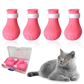 Cat Claw Covers - Anti-Scratch Cat Boots, Adjustable Silicone Paw Protectors for Grooming & Bathing, Soft & Comfortable (Pink)