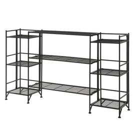 Convenience Concepts Xtra Storage 3 Tier Folding Metal Shelves with Set of 3 Deluxe Extension Shelves - Organizer for Living Room, Office, Bedroom, Garage, Kitchen, Bathroom, Black