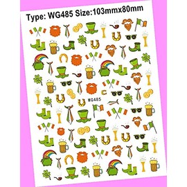 Happy St Patrick's Day Parade Leprechaun Shamrock Gold Hats 3D Nail Sticker Wg485 for Nails Design Nail Art Stickers Decals Supplies Manicure Tips Sticker Colorful for Nail Decorations