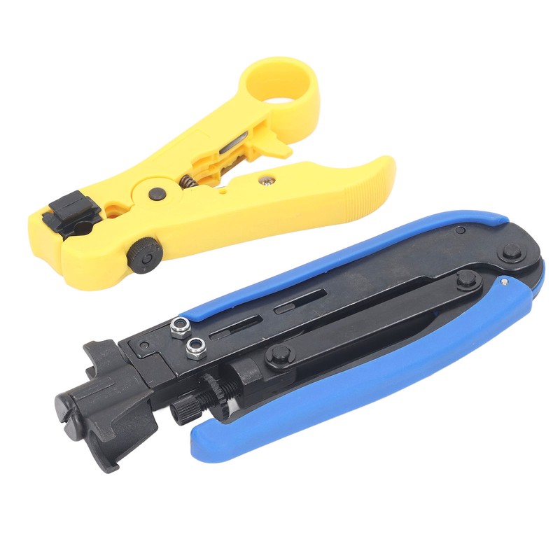 Coax Crimper Tool Kit Adjustable Coaxial Cable Crimper Stripper with
