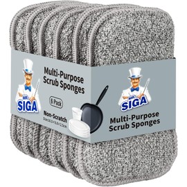 MR.SIGA Dual-Sided Scrub Sponges, Long lasting, Reusable Dishwashing Sponges for Kitchen, 6 Pack