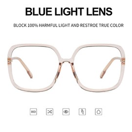 BAODAREN Blue Light Blocking Glasses Oversized Square Frame Women/Men Anti Eyestrain Computer Eyeglasses L3000A (Transparent Tawny)