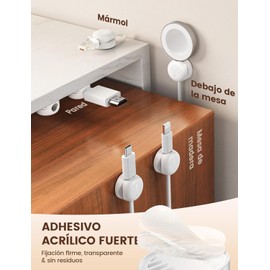 Lamicall Organizador de Cable 6Piezas- Compacto Tamaño 1s Bloqueo Sujetador de Cables, Cable Mmanagement, 8mm Ranura Adhesiva Porta Cables para Escritorio Auto, Oficina y Mesa de Noche, Blanco
