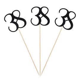Black Glitter 38th Birthday Centerpiece Sticks, 12-Pack Number 38 Table Topper Anniversary Party Decorations