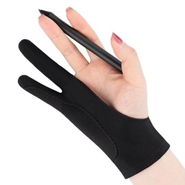 Double layer anti misoperation thick spandex two finger gloves, flat drawing, sketching, pure handmade gloves (Black, M)
