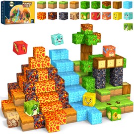 Magnetic Blocks Building Cubes for Kids, Sensory Toddler Toys for 3+ Year Old Boys Girls Birthday, Build Magnet Volcano Dinosaur Theme, STEM Montessori Toys for Kids 4 5 6 7 8 9 54PCS