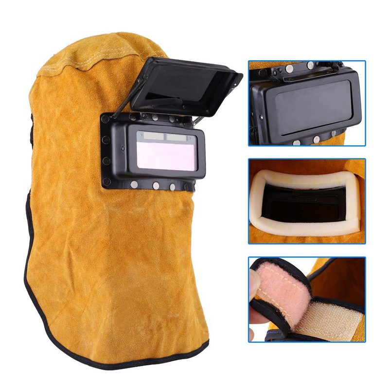 Welding Helmet Mask with Auto Darkening Filter Lens, Leather Mask