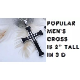 Fashion Jewelry Large BLACK CHRISTIAN CROSS FAITH Pendant 925 Sterling Silver 24" Necklace Men