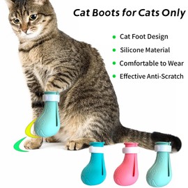 Cat Claw Covers - Anti-Scratch Cat Boots, Adjustable Silicone Paw Protectors for Grooming & Bathing, Soft & Comfortable (Pink)