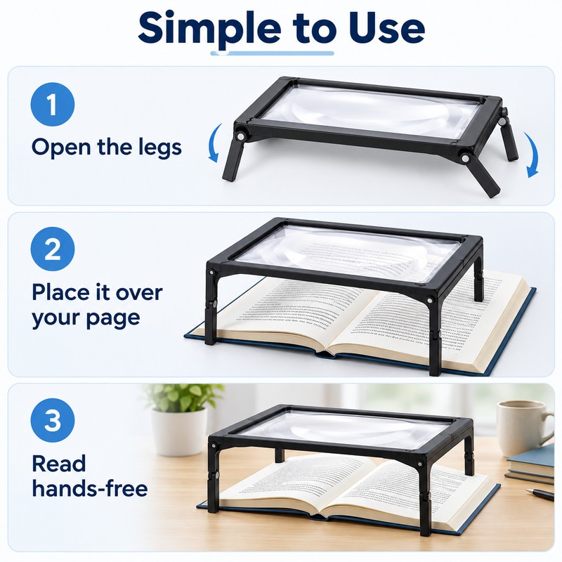 3X Full-Page Magnifier for Reading – Foldable Desktop Design with