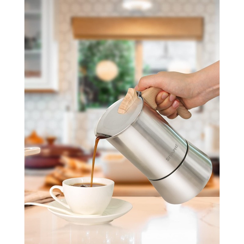 Sivaphe Stainless Steel Stovetop Espresso Coffee Maker, 6cups Espresso pot,