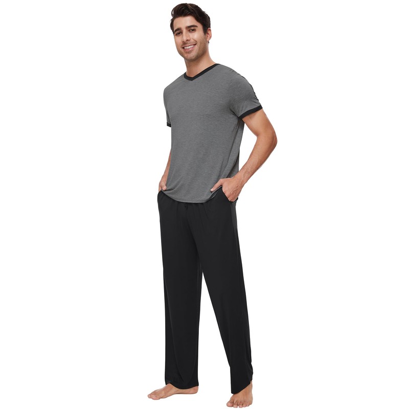 WiWi Mens Pajamas Set Short Sleeve Sleepwear Knit Nightwear 2