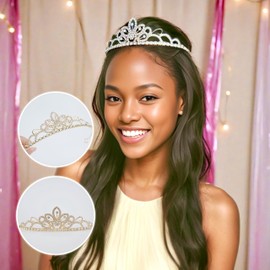 Fosrisix Flower-Shaped Gold Tiara Queen Sparkling Rhinestone Princess Crown for Women Girls Crystal Bridal Hair Accessory for Weddings Birthday Prom Pageant Quinceanera