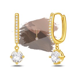 Gold U Hoop Earrings with Dangle Round for Women Sterling Silver Hypoallergenic Cubic Zirconia U-Shaped Loop Dangling Earrings Trendy for Sensitive Ears Lightweight Fashion Jewelry Gifts