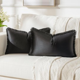 FUTEI Black Velvet Decorative Throw Pillow Covers 12x20 Set of 2,Soft Cozy Edge with Tassels Lumbar Pillow Cases,Boho Modern Home Decor for Couch Bed Living Room