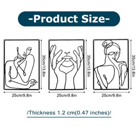 3 Pieces 35*25cm Metal Wall Decor, Abstract Woman Wall Art, Modern Minimalist Wall Decor, Black Line Wall Sculpture, Female Silhouette Wall Hanging Decorations for Bedroom Kitchen Bathroom Living Room