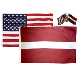 K's Novelties 2 Flag Set with Pin USA & Latvia Country 2x3 2'x3' Flag & Lapel Pin
