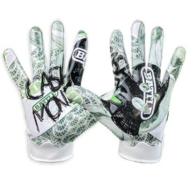 Battle Sports Cash Money Doom 1.0 Guantes de fútbol de receptor ancho - Guantes de fútbol para adultos y jóvenes - Guantes de ultra agarre - Juvenil M