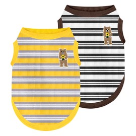 ABRRLO 2 Pack Striped Small Dog Shirt Summer Dog Clothes For Boys Girls Cat Tees Outfits Sleeveless Stretchy Puppy Tshirts Lightweight Pet Vest Soft Breathable Doggy Tank Top Chihuahua Yorkie Clothing