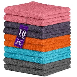 DecorRack 10 Pack 100% Cotton Wash Cloth, Luxurious Soft, 12 x 12 inch Ultra Absorbent, Machine Washable Washcloths, Assorted Set 4 (10 Pack)